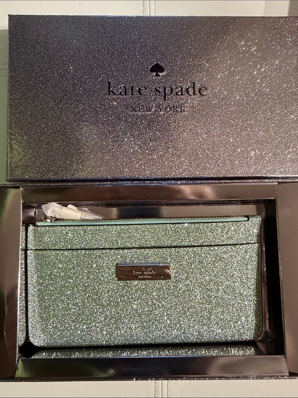 kate spade Glitter Zip Cardholder Wallet - Mint